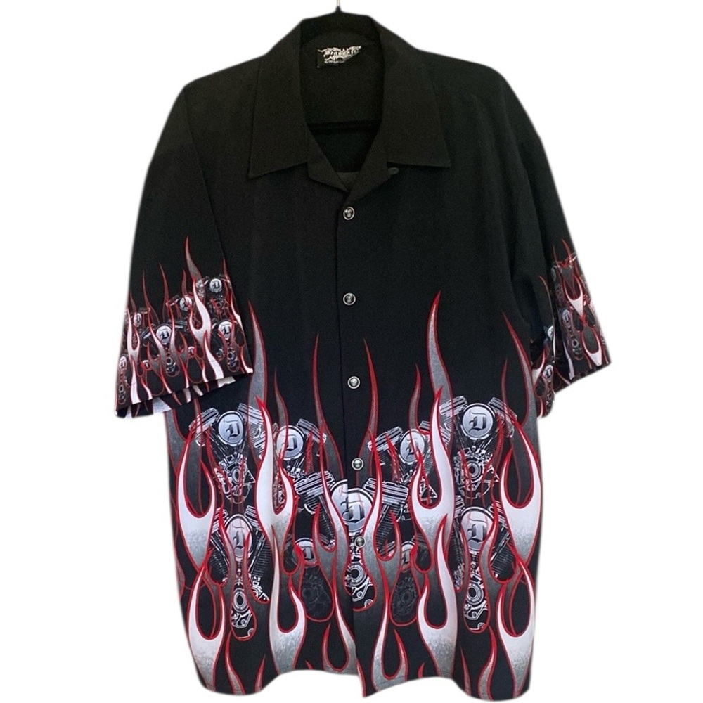 Dragonfly Men's Black and Red Flames Shirt XL
